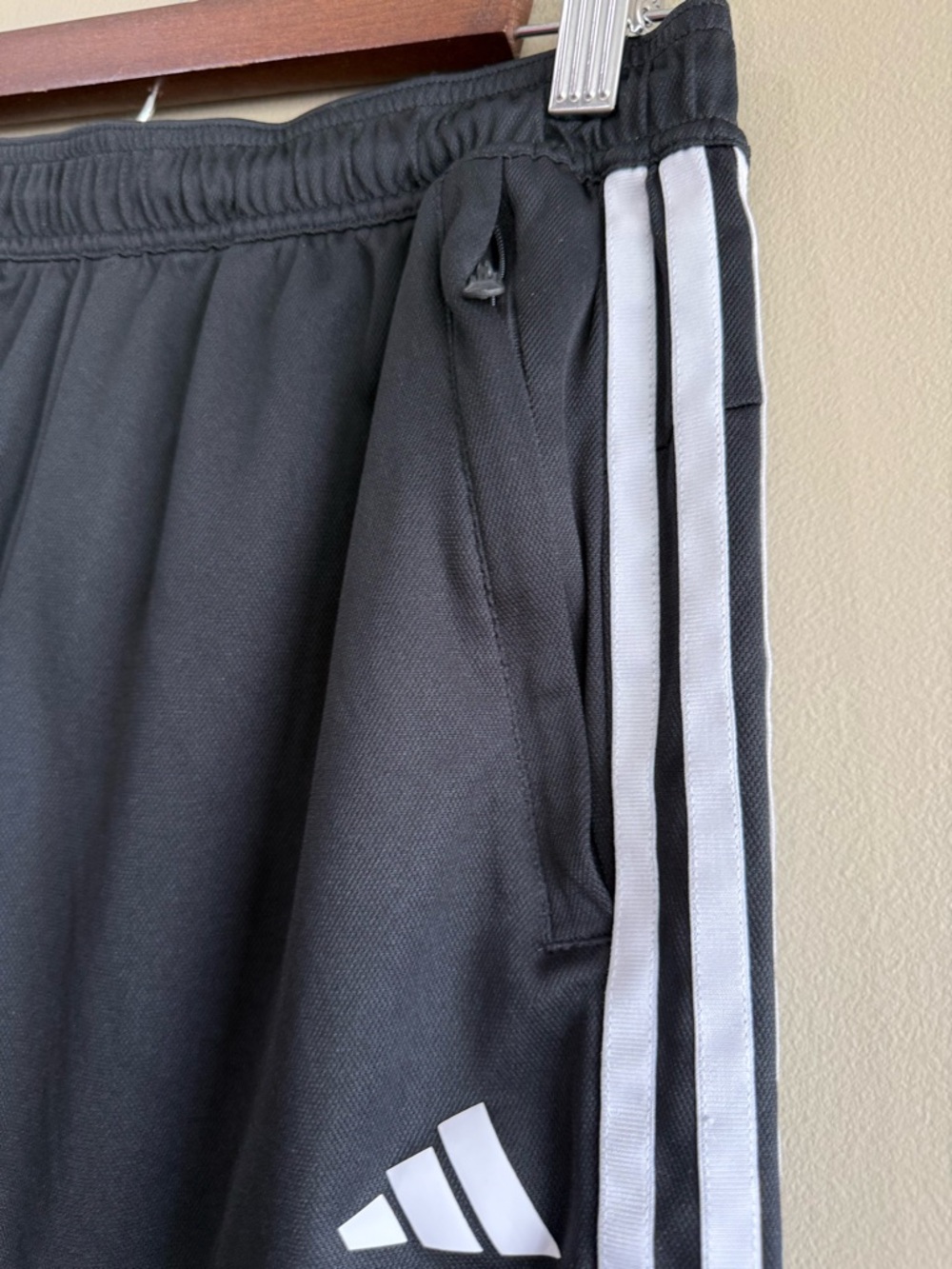 NEW adidas Black Men's Athletic Shorts White Side Stripes Zipper Pockets - Picture 3 of 8